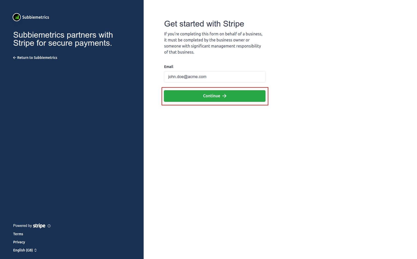 enter your stripe account email